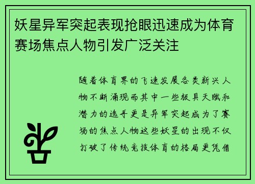 妖星异军突起表现抢眼迅速成为体育赛场焦点人物引发广泛关注
