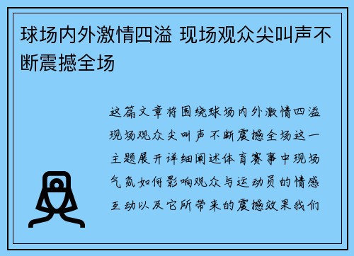 球场内外激情四溢 现场观众尖叫声不断震撼全场